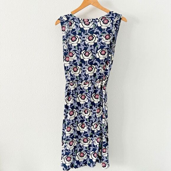 Ann Taylor Loft Floral Dress Womens Large Blue Rayon Ruffle Sleeveless Tie Waist - Picture 4 of 9